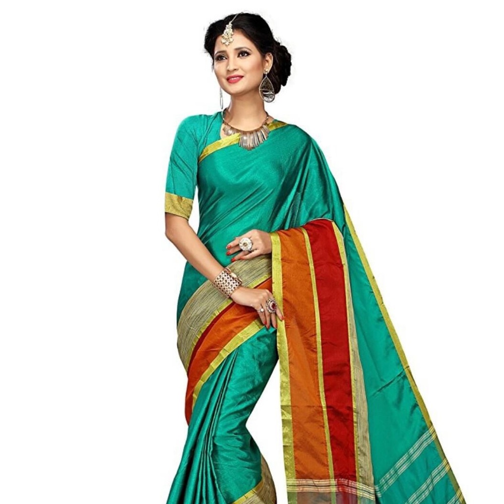 Indian Cotton Silk Saree with Unstitched Blouse